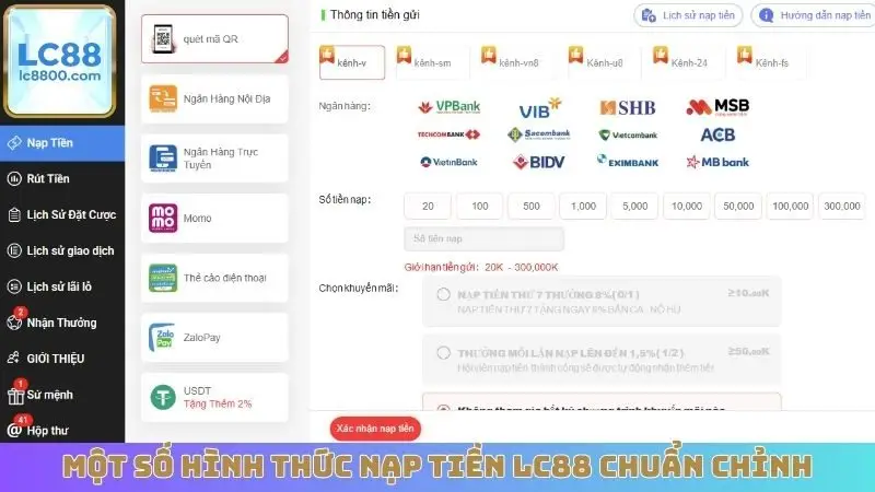 Một số hình thức nạp tiền LC88 chuẩn chỉnh